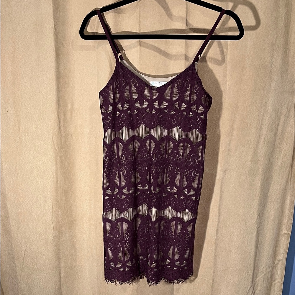 love, Fire Plum Lace Slip Mini Dress - Deep Plum